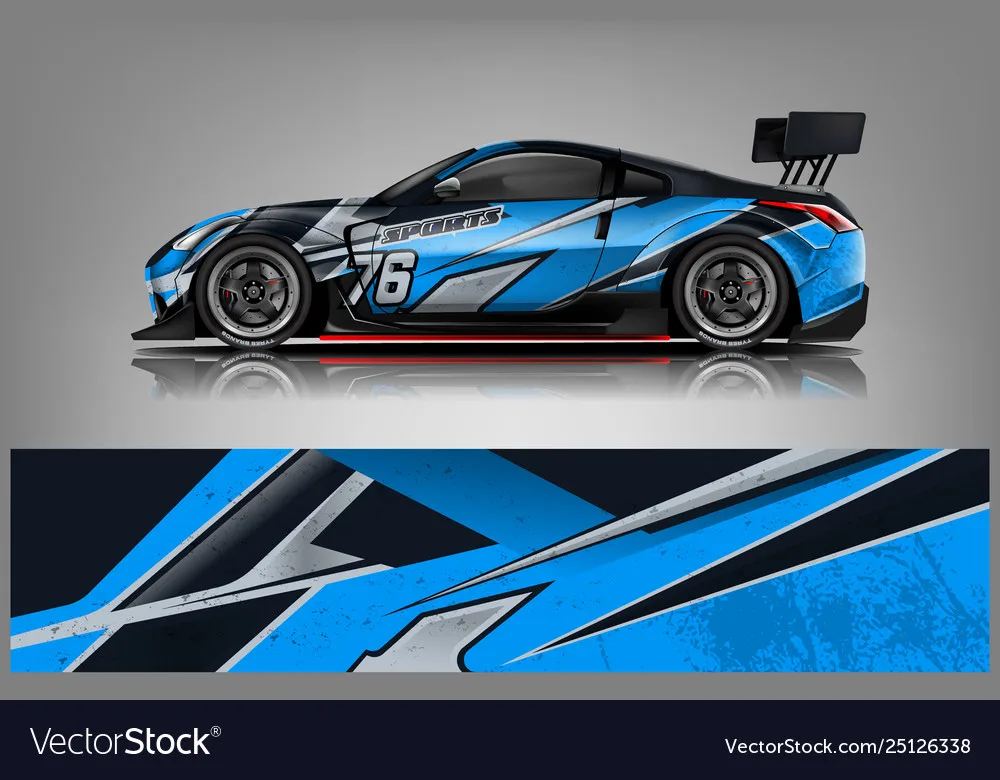 Blue Racing Car Graphic Decal Full Body Racing Vinyl Wrap Car Full Wrap Sticker Decorative Car Decal Length 400cm Width 100cm