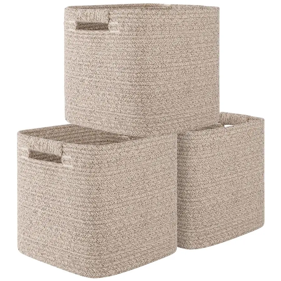 

Storage Cubes 11 Inch Storage Bins3Pack, Cotton Rope Woven Baskets for Organizing, Square Storage Baskets for Shelves Organizer,