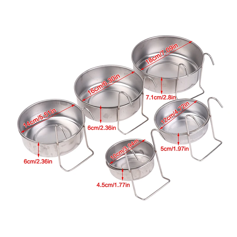 1Set Crate Dog Cat Bowl Stainless Steel Hanging Pet Cage Bowl Food Water Feeder Coop Cup For Cat Puppy Birds Rats 5 Sizes.