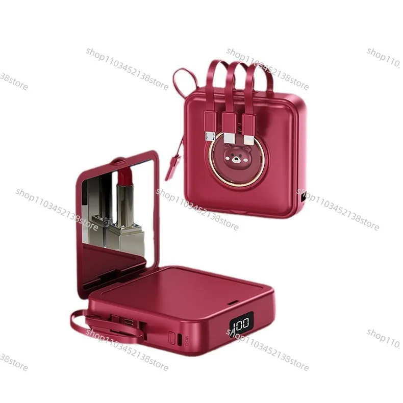 

Мини-милый мультфильм с собственным кабелем, аккумулятор емкостью 20000 мАч, маленькое портативное зеркало для макияжа, подарок с принтом логотипа