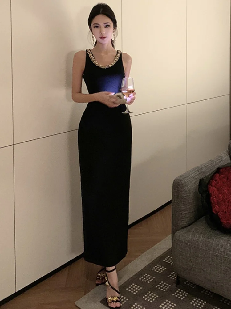 SMTHMA di Alta Qualità di Nuovo Modo Luce di Lusso In Rilievo O-Collo del Vestito delle Donne di Abbigliamento Temperamento Socialite Partito Abiti Lunghi