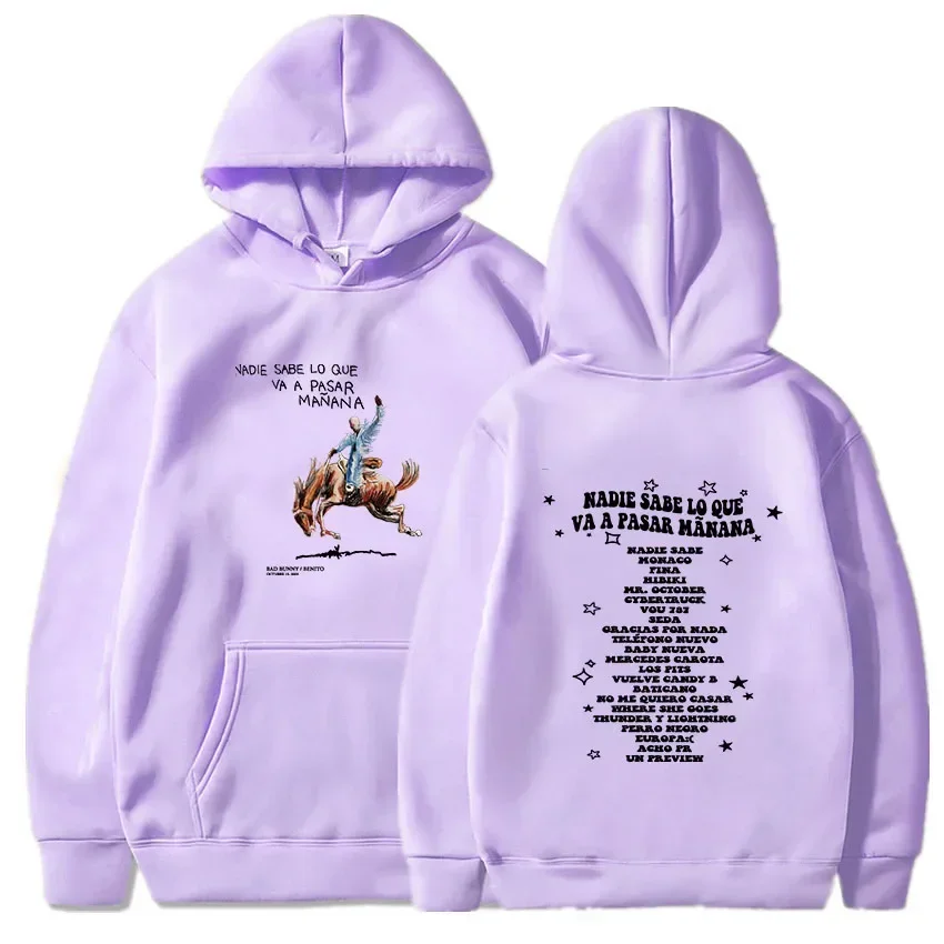 Bad Bunny New Album Nadie Sabe Lo Que Va Pasar Manana Hoodies Men Letter Printed Clothing Long Sleeve Loose Casual Sweatshirts