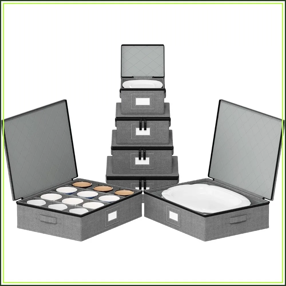

6 Pack Stackable Storage Containers for Dishes, Plates, Mugs, Cups - Moving Supplies with Soft Dividers
