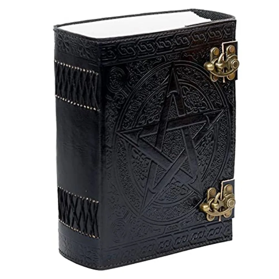 

Кожаный дневник QualityArt 10 Fat Leather Journal, большой, 600 страниц, черный, с пентаграммой, книга теней, блокнот, чистый, ручной работы