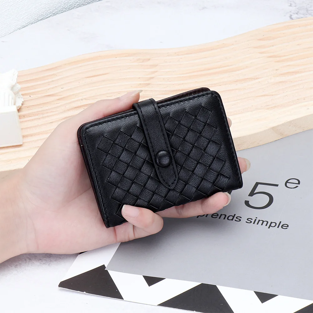 New Real Sheepskin Leather Short Wallet Zipper 2024 Fashion Retro Wallet Woven Pattern Casual Large-capacity Leather Card Wallet