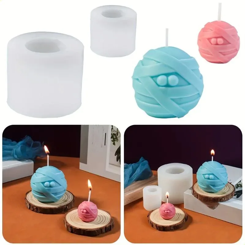 Halloween Bandage Spherical Candle Silicone Mold, Round Mould for DIY Resin Candle Home Party Decor