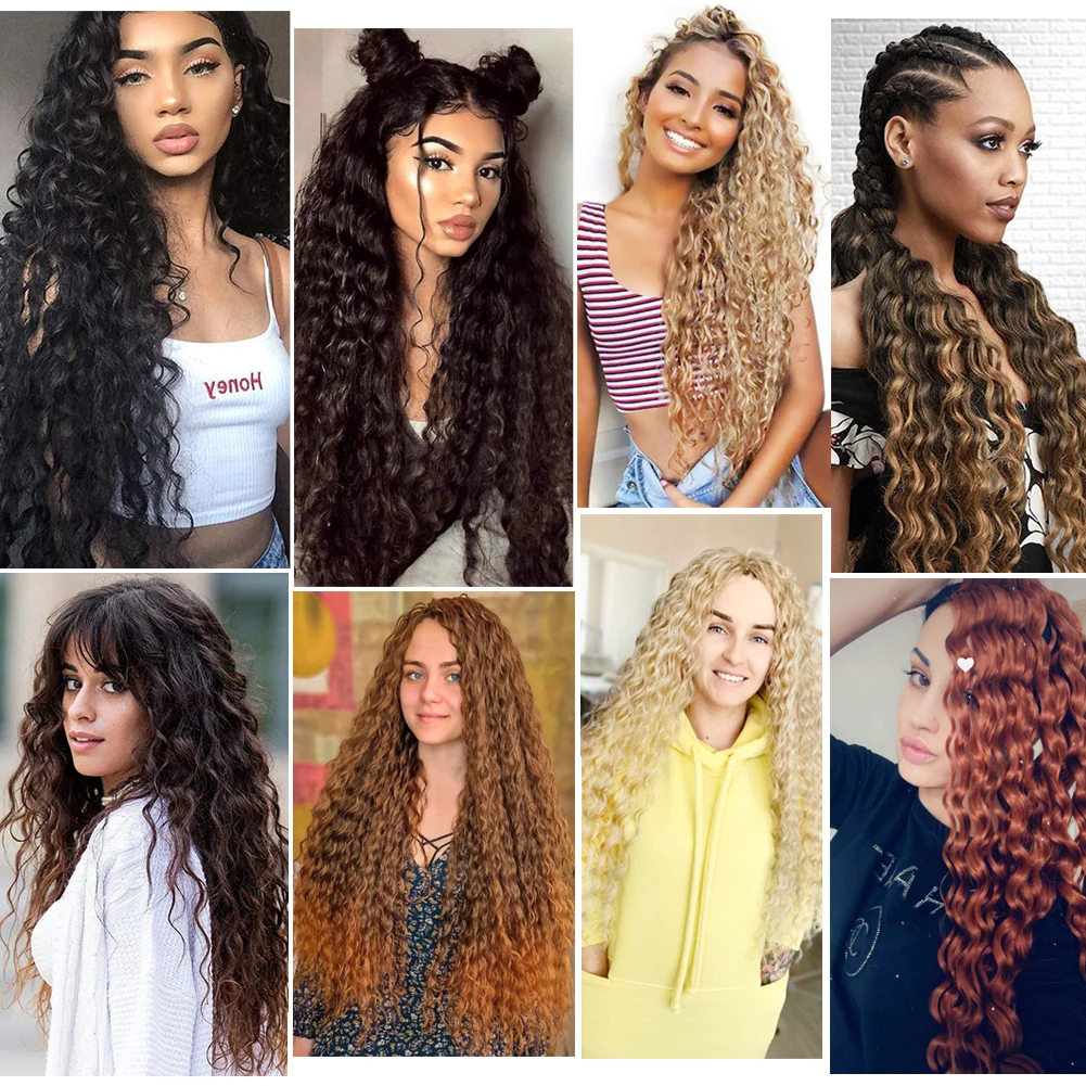 Bellqueen Grey Ocean Wave Crochet Hair Extension Afro Curls Synthetic Deep Wave Braiding Hair For Black Women 24 32 Inch