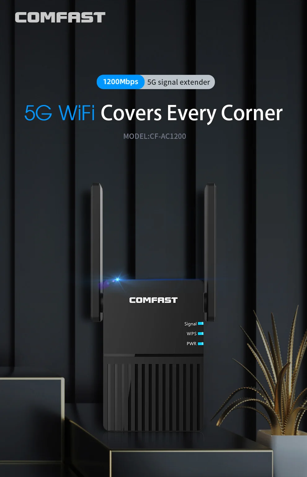 Comfast AC1200/AC2100 Dual Band 2.4&5.8GHz Powerful WiFi Repeater Full Signal Range Booster Home Wireless Extender/ AP/ Router