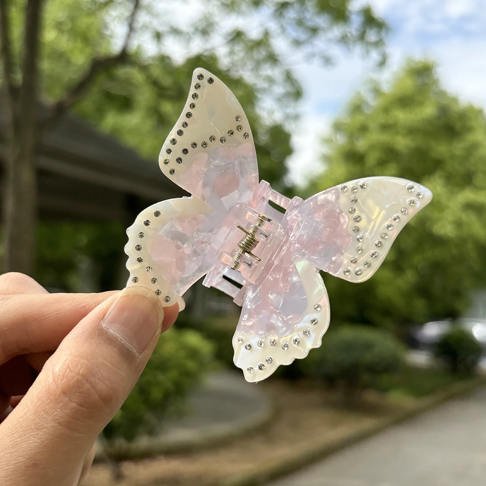 Pince à cheveux en acétate 3D pour femmes, dégradé de papillon violet incrusté de Zircon, queue de cheval fixe, pince à crabe, nouvelle pince à cheveux, accessoires, outil, couvre-chef pour femmes