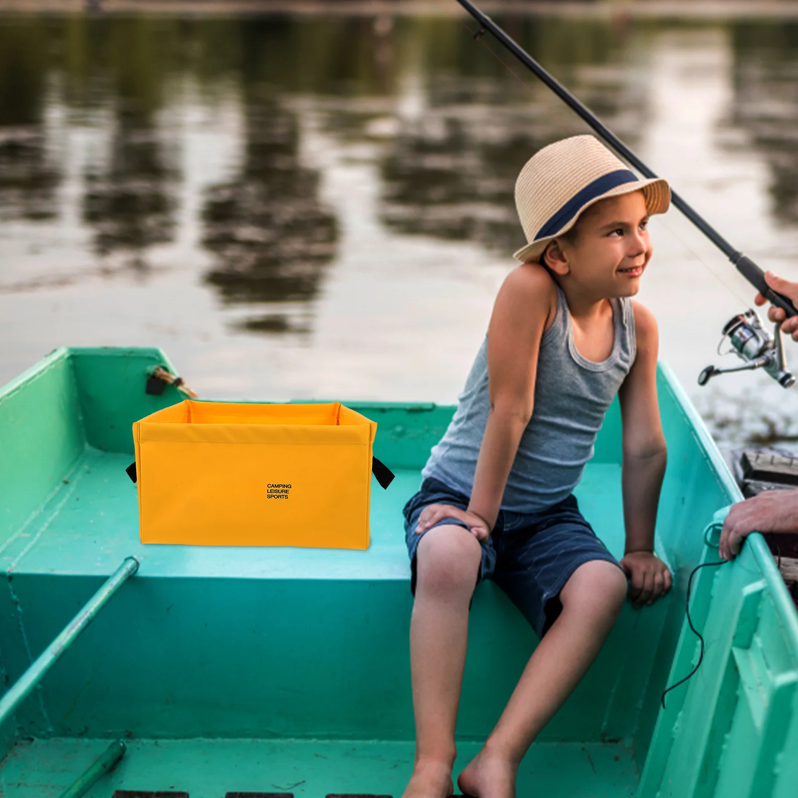 1 قطعة دلو ماء قابل للطي، حاوية صيد خفيفة الوزن محمولة للتخييم في الهواء الطلق وتسلق الجبال والسفر، دلو مربع أصفر #1