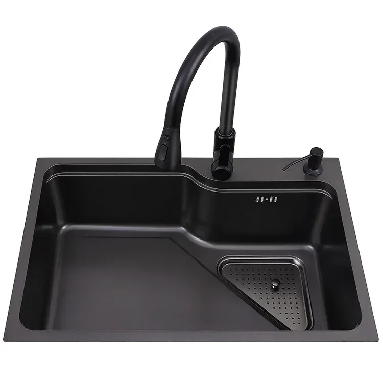 680*460mm 750*460mm Black High Quality Kitchen sink New Modern Design Large single sink with Movable sink SUS304 Stainless steel