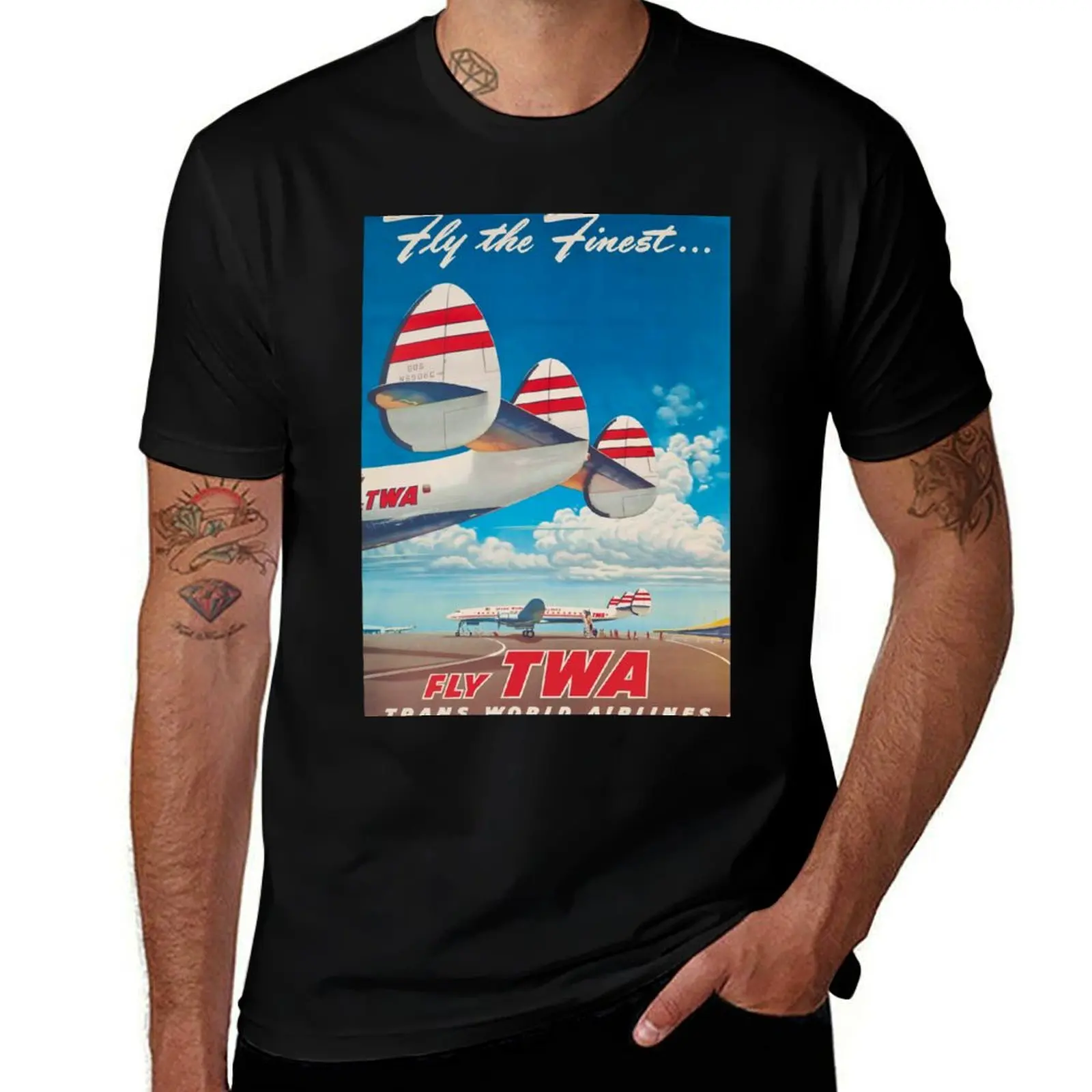 Fly the Finest vintage travel poster T-Shirt Relaxed Casual Short Sleeve Tee T-Shirt