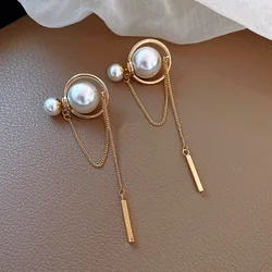 Long chain earrings, Korean fashion pearl earrings, long tassel metal chain pendant, fashionable, cute, exquisite jewelry