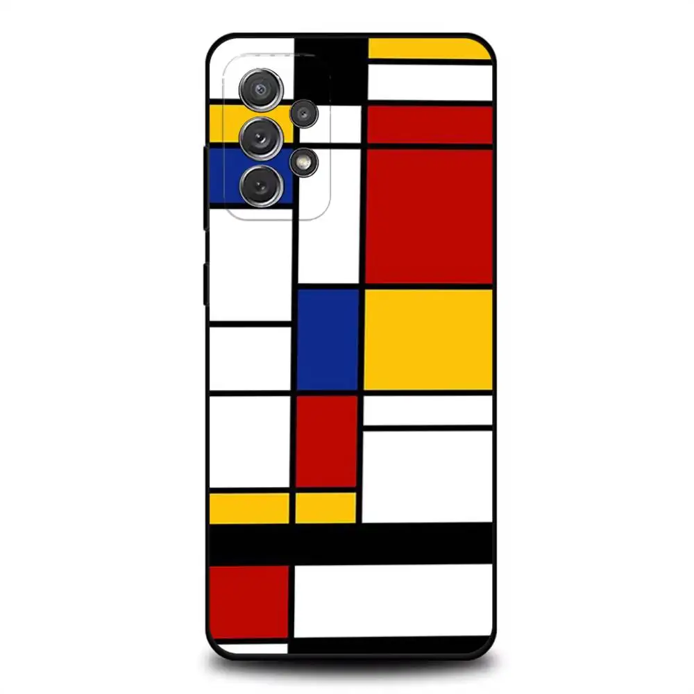 حافظة هاتف تجريدية P-Piet Mondrian لهاتف سامسونج S 25,24,23,22,30,21,10,9,Ultra,Plus,Lite,FE,4,5G حافظة ناعمة سوداء