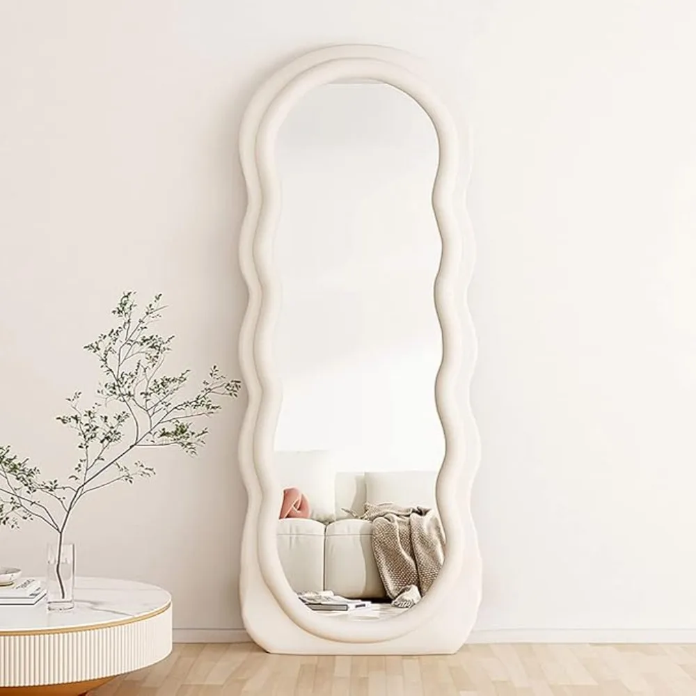 Full-length Mirror Hanging on The Wall, Floor-to-ceiling Mirror with Flannel Frame, Irregularly Hung or Leaning on The Wall