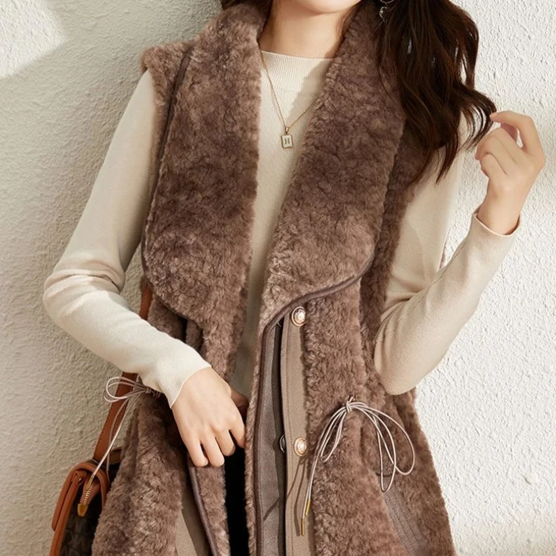 

Lightweight Padded Women's Lamb Plush Vests Splicing Classic Cheap Winter Clothing Coats on Sale Lady Giletes Demi-season Cold