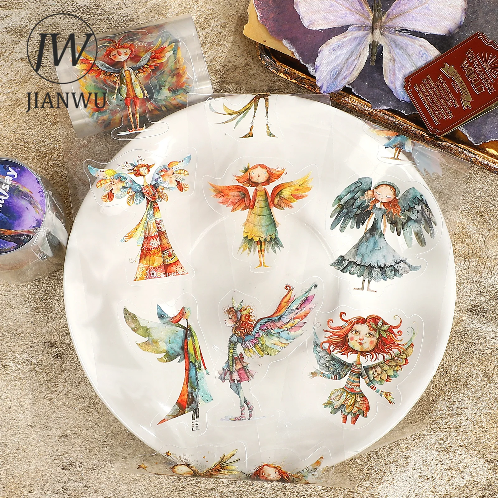 JIANWU 60mm*200cm Vintage Quiry Angel Character Landscape Material Collage Scrapbooking PET Tape Creative DIY Journal Stationery