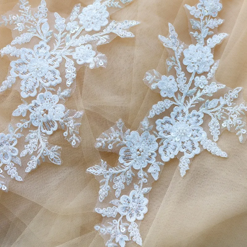 3ペアの高級ビーズ刺繍レース、フラワーネイルビーズレース、diy手作りアクセサリー、レースパッチ、デカール