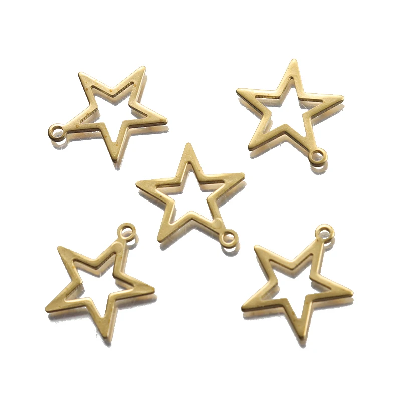 50pcs Raw Brass Mini Star Pentagram Charns Hollow Pendant for DIY Bracelet Necklace Earrings Jewelry Making Craft