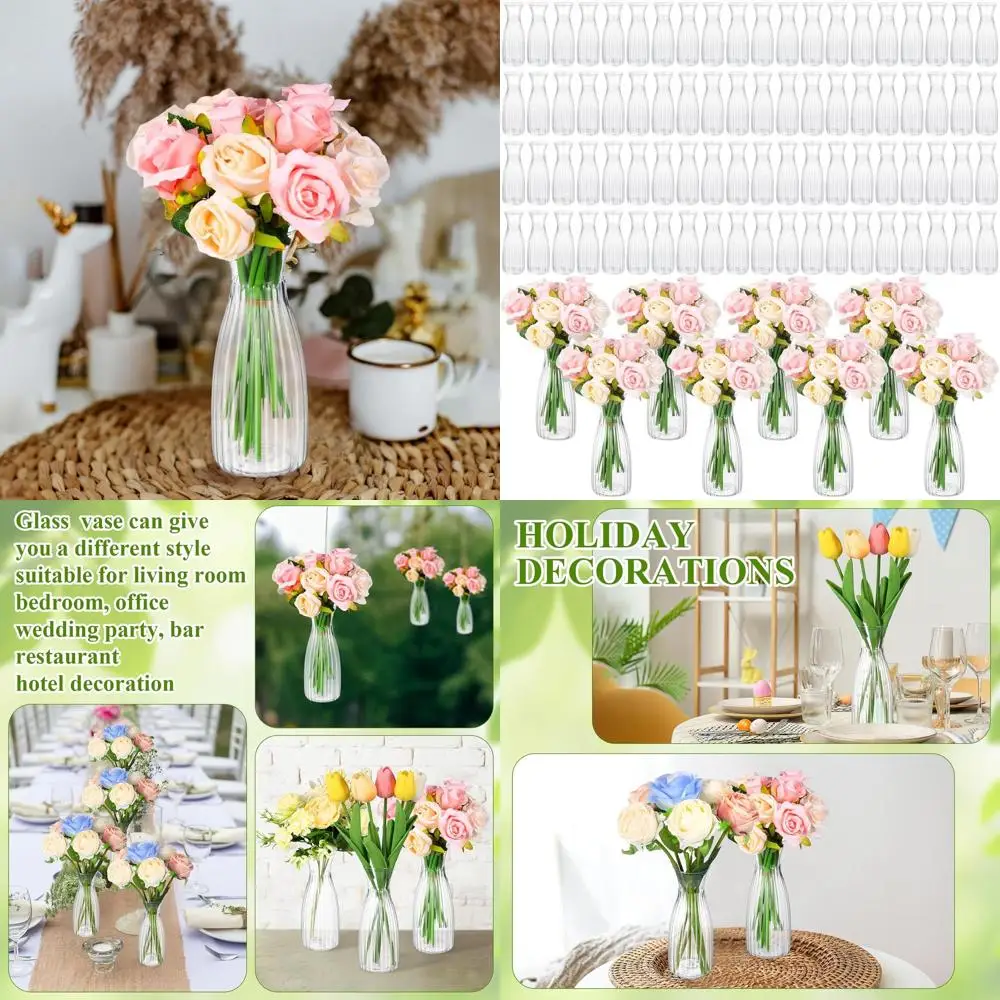 

80 Pack Clear Plastic Mini Vases for Flowers, Ideal for Weddings, Parties, and Banquets, 2.64 x 6.69