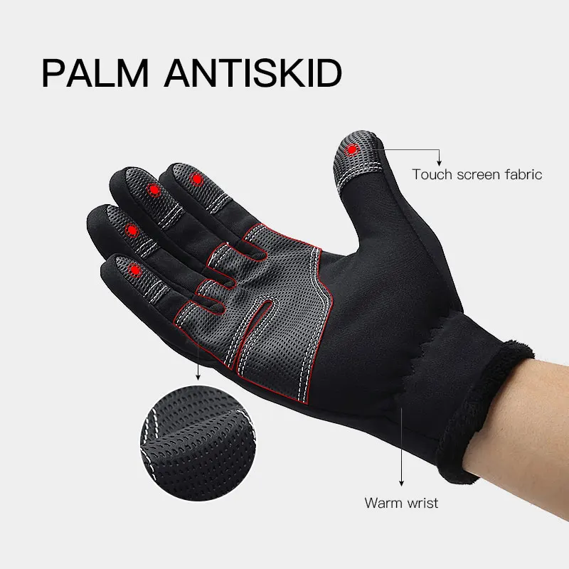 Sarung tangan berkendara musim dingin pria untuk cuaca dingin, sarung tangan musim dingin pria layar sentuh lima jari, sarung tangan tahan air, anti selip dan hangat