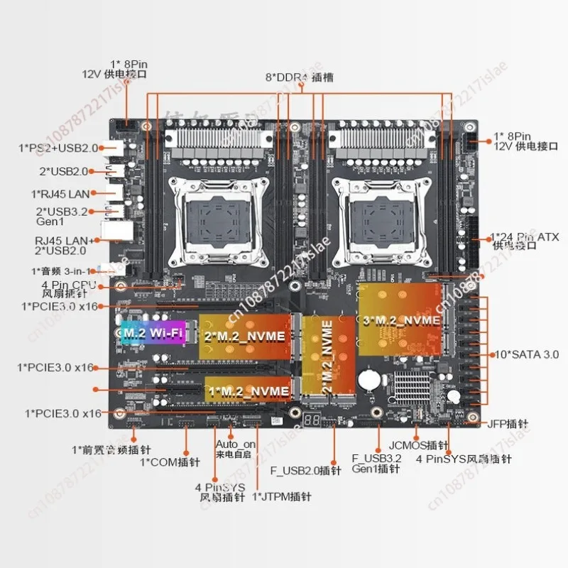 Hash MotherboardX99X Dual-Socket PLUS Motherboard LGA2011-3 Processor, DDR4 Memory, 6PCIE Graphics Card Slot