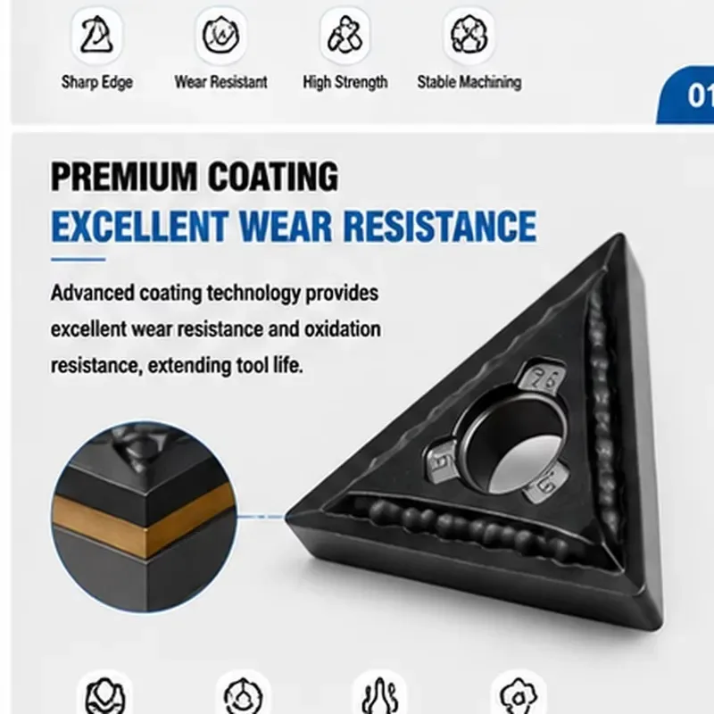 10pcs Carbide Triangle Turning Inserts for CNC Lathe-PVD AlTiN Coated HRC 92-94 Part Numbers TNMG160402/TNMG160404/TNMG160408/MS