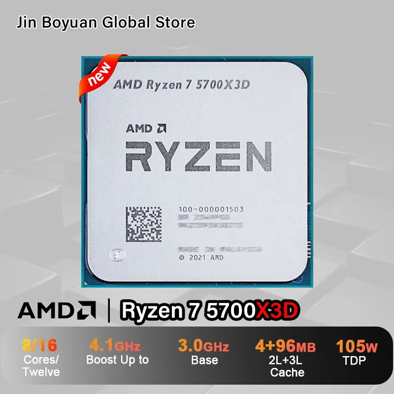 AMD Ryzen 7 5700X3D New R7 5700X3D 4.1 GHz 8-Core 16-Thread CPU 7NM L3=96M 100-000001503 Socket AM4 but no fan