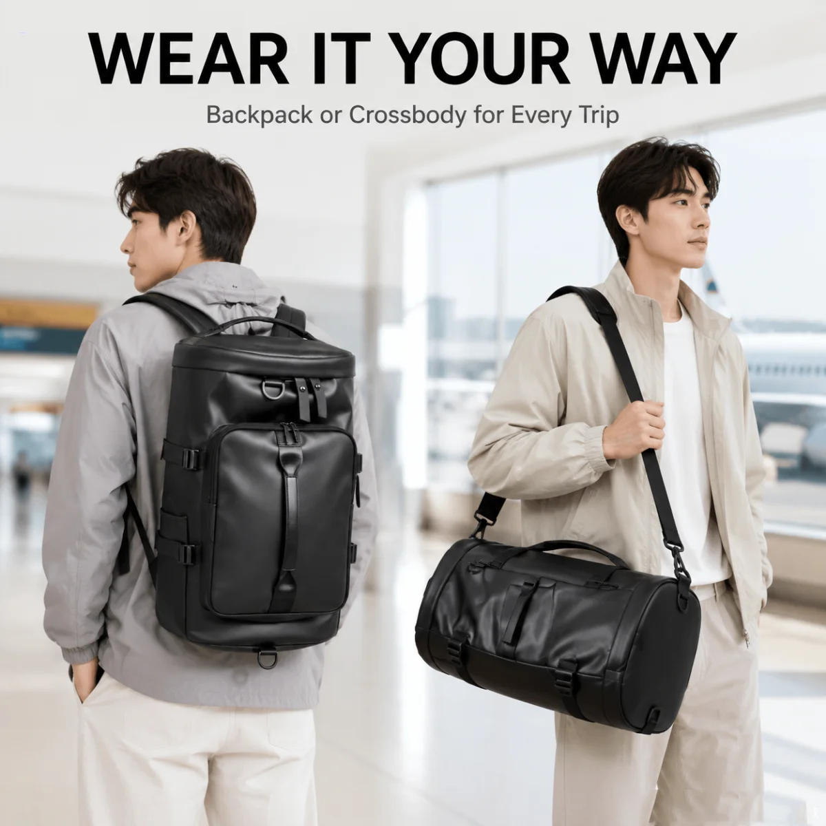 40L Men's Waterproof Travel Backpack with Shoe Compartment, Large Capacity Weekend Overnight Carry-On Duffel Bag for Outdoor Hik