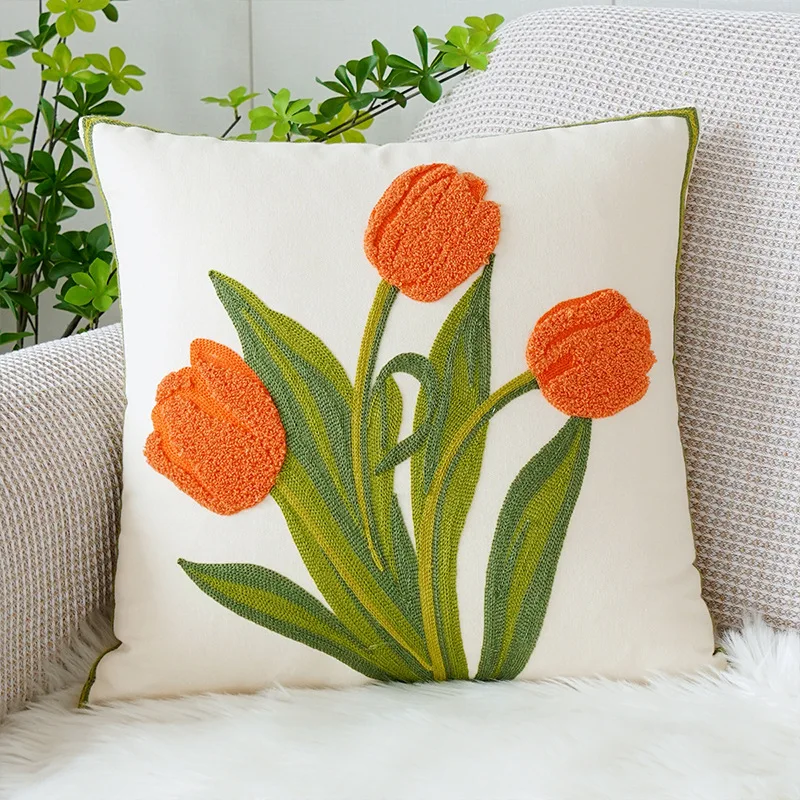 Towel Embroidered Blossom Pillow Cover Home Living Room Sofa Floating Window Decoration Cushion Cover Small Daisy Pillow Case