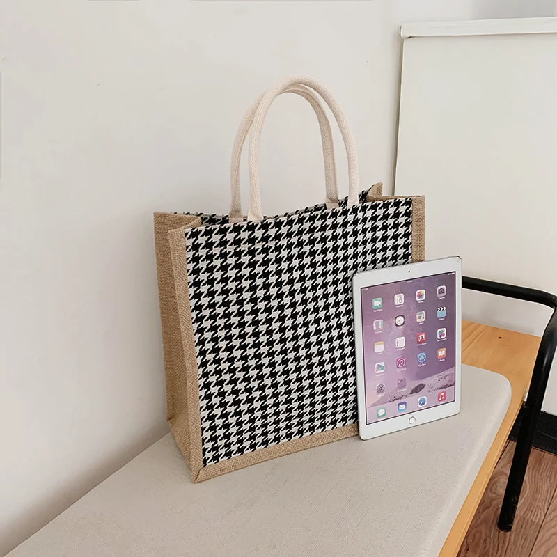 New Bags for Women Casual Tote Simple Canvas Handbags Houndstooth Shoulder Bags Female Fashion Shopping Bag Large Capacity Totes