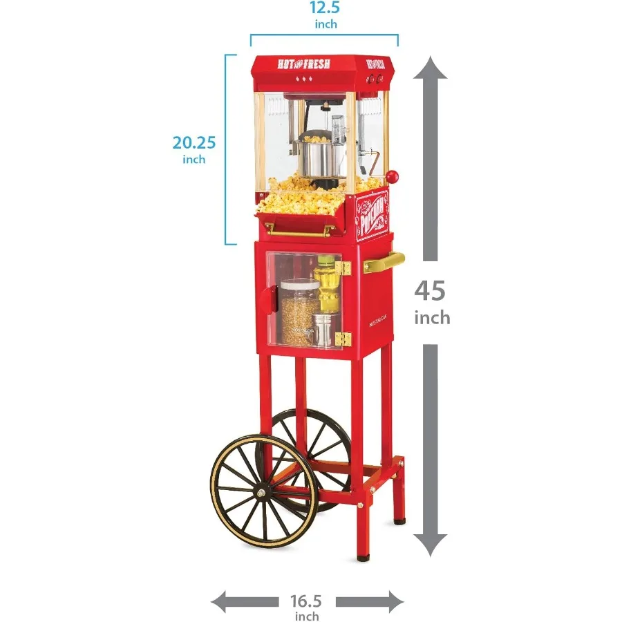 ماكينة صنع الفشار - عربة احترافية مع غلاية 2.5 أونصة تشكل ما يصل إلى 10 أكواب - ماكينة صنع الفشار العتيقة على طراز مسرح الفيلم