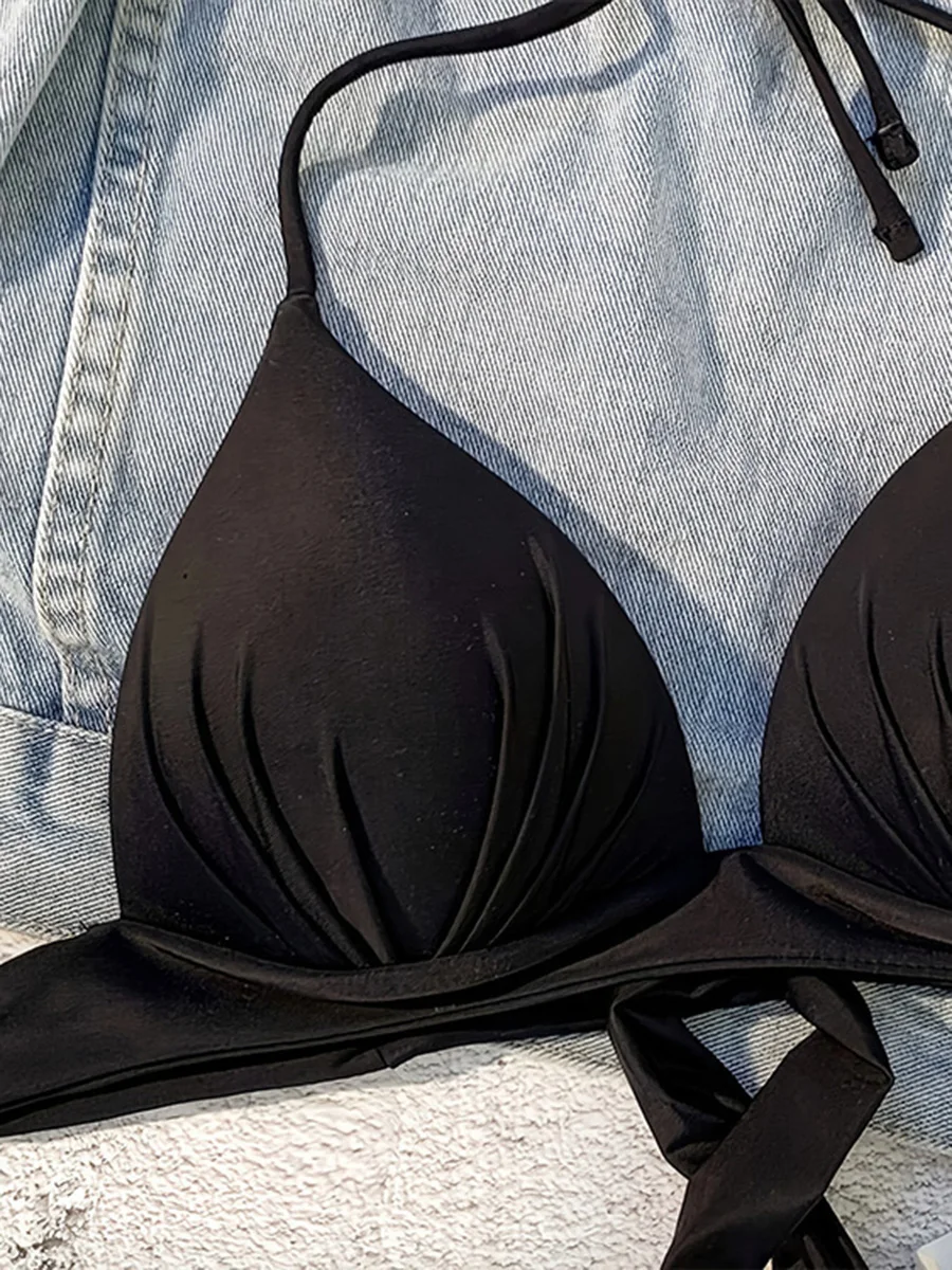 XS - XL Sexy 2025 Push Up Bra Cup Halter Bikini Top Female Swimsuit Women Swimwear Bather Bathing Suit Swim Solid Beach wear Top - Image 5