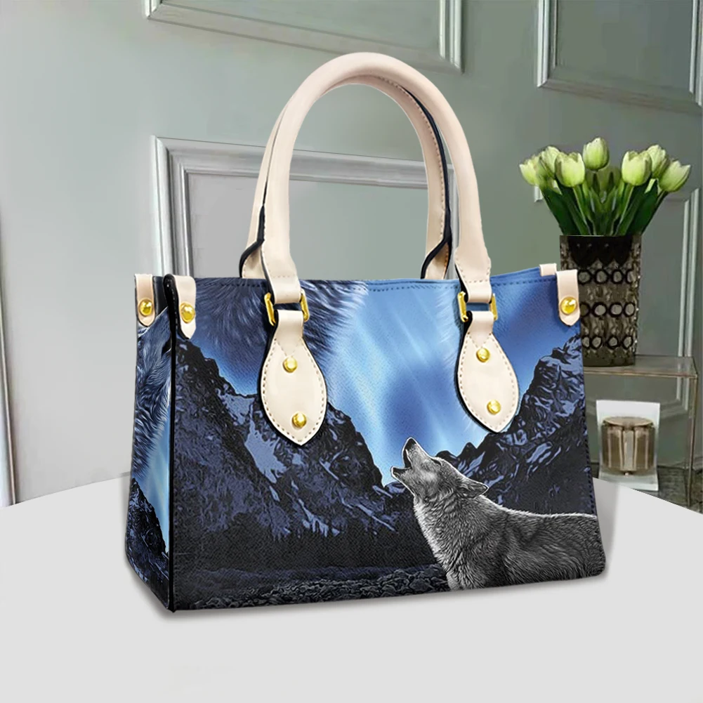 Imagem -04 - Bolsa de Impressão Lobo Selvagem para Mulheres Pequena Tote Casual Bolsa de Luxo Ombro Messenger Moda Personalizada