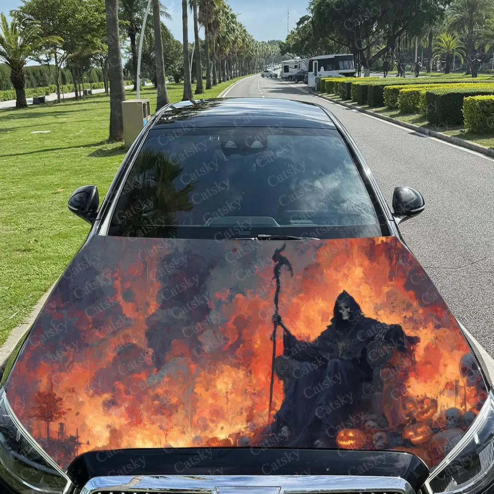 

Dynamic Fiery Reaper Car Hood Stickers - Self-Adhesive, Waterproof and Durable Vinyl Wrap, Decorate And Protect Your Car - The G