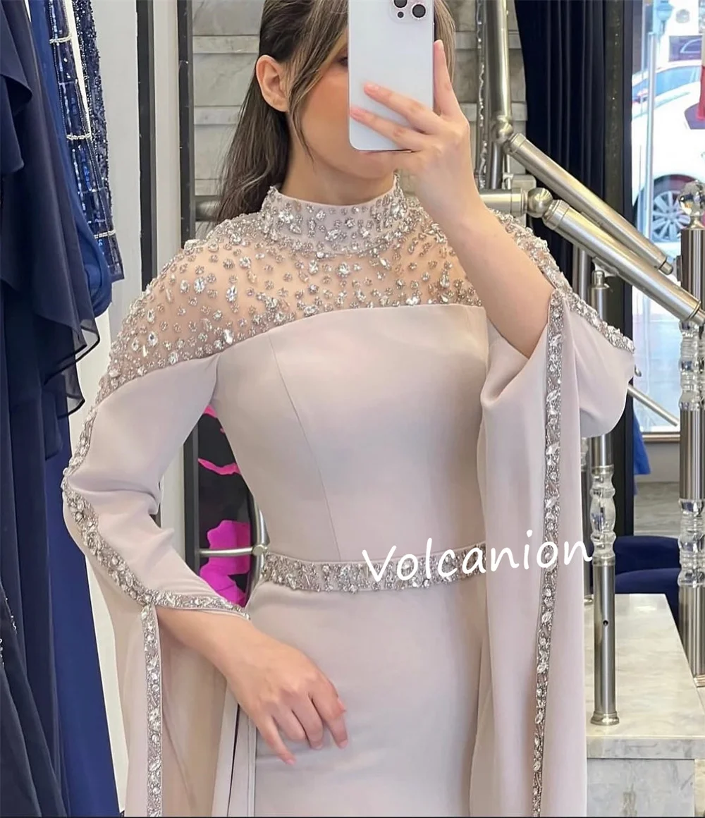 Abiti lunghi con colletto alto a trapezio con paillettes in jersey personalizzato Occasioni su misura Prom Squisito scintilla formale