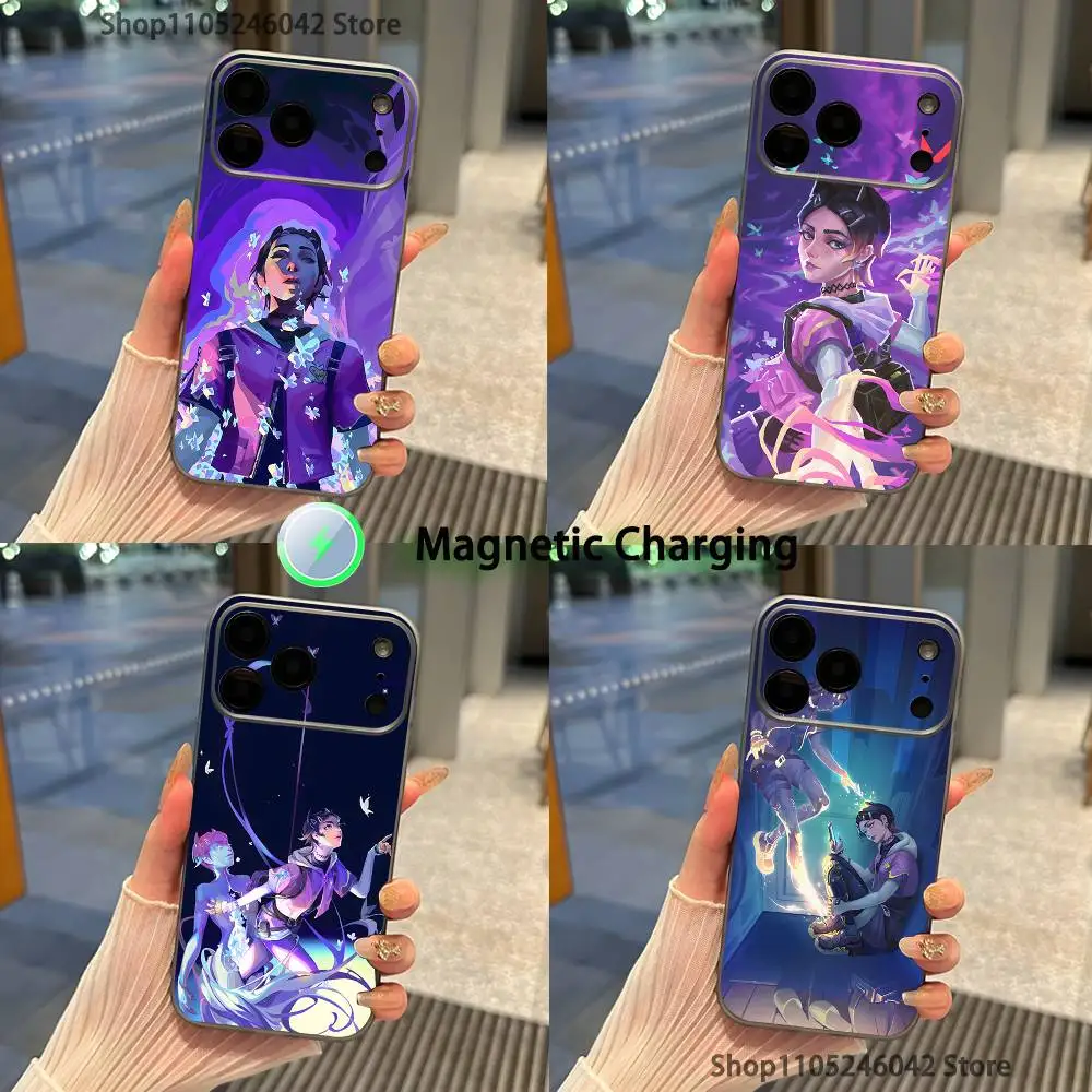 

Popular V-Valorant C-CloveS Magnetic Wireless Charging Transparent gray Phone Case For iPhone 17,16,15,14,13,12,11,Pro,Max,Plus