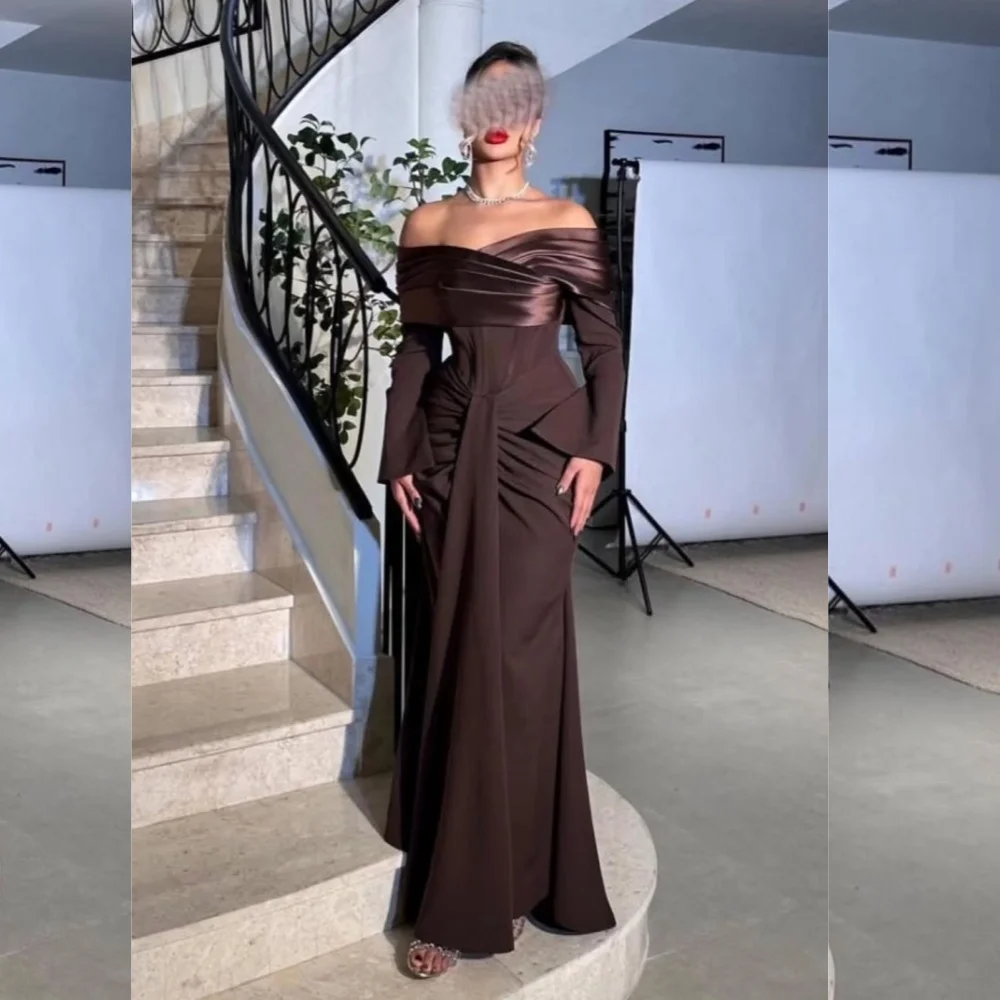 Customized Fashion Sexy Jersey Pleat Ruched Draped Straight Off-the-shoulder Long Dresses Bespoke Occasion Dresses Modern Style