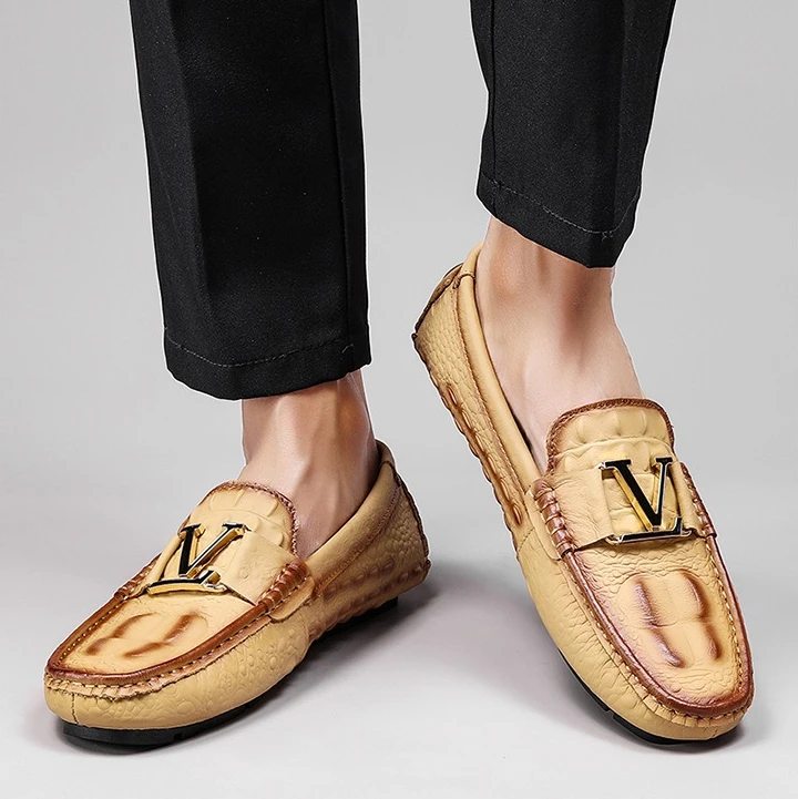 

High Quality Genuine Leather Men's Casual Shoes Cowhide Leather Shoes Crocodile Pattern Loafers Men's Moccasin Flat Shoes