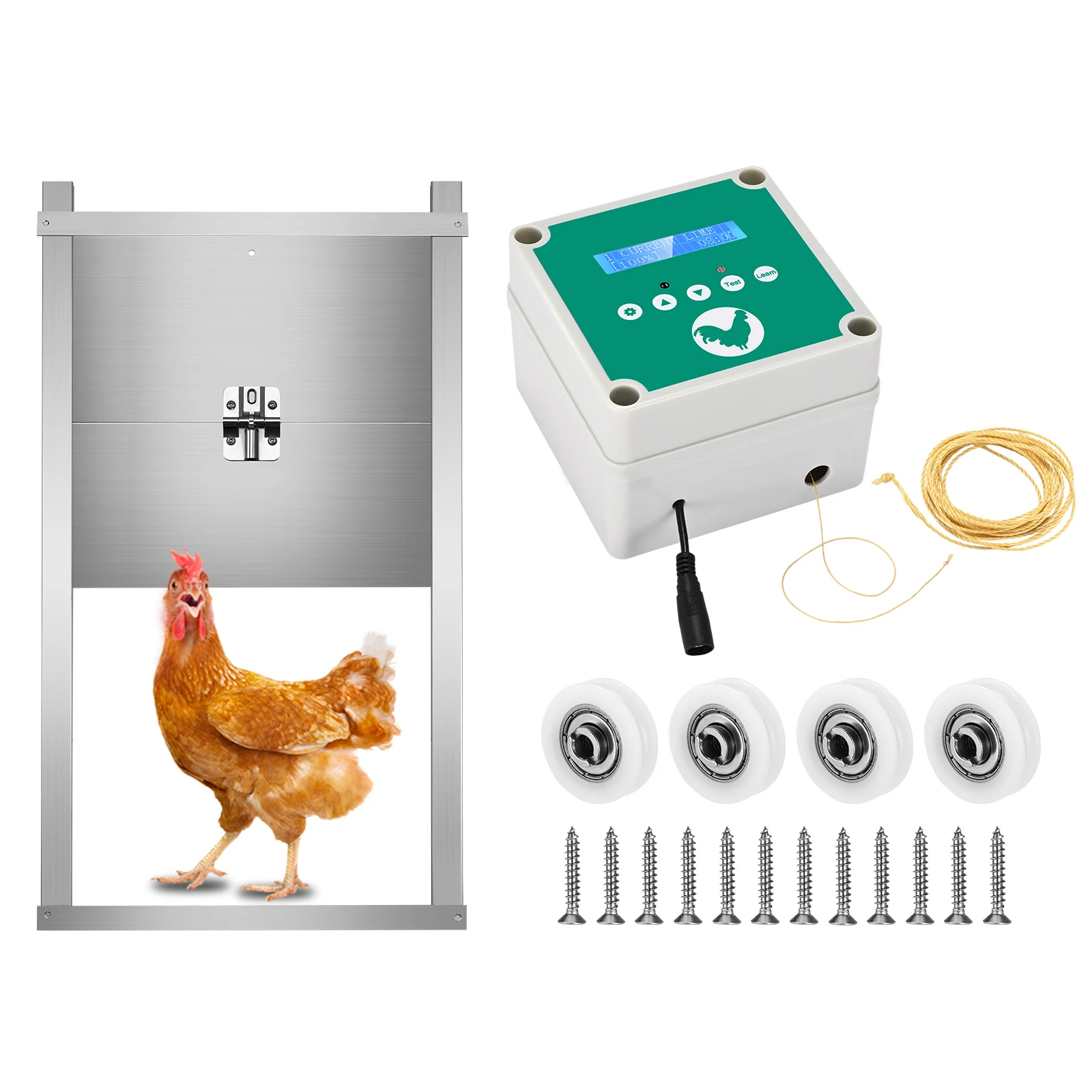 

Automatic Chicken Coop Door with Timer Light Sensor LCD Screen Low Battery 4 Setting Modes Two Remote Controls EU Plug 6V DC