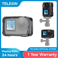 TELESIN-funda protectora con marco de aleación de aluminio, jaula para conejos para DJI OSMO Actioon 6, accesorios, adaptador de zapata fría doble, carcasa de Metal