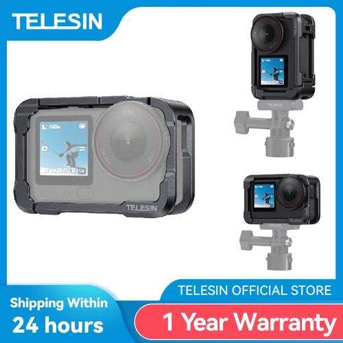 TELESIN-funda protectora con marco de aleación de aluminio, jaula para conejos para DJI OSMO Actioon 6, accesorios, adaptador de zapata fría doble, carcasa de Metal