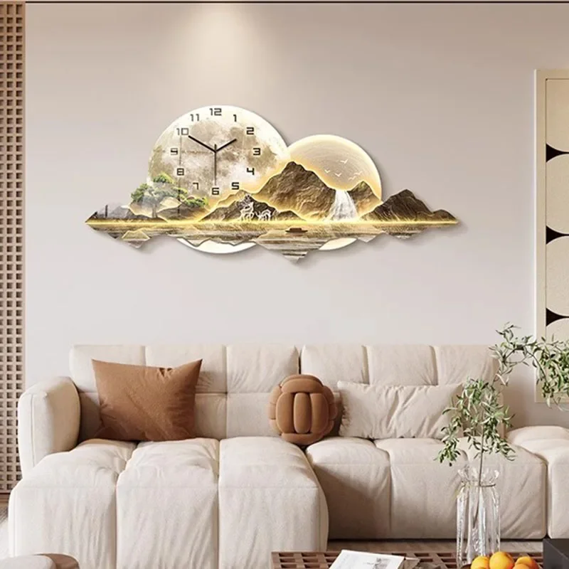 Chinese Style Design Wall Clock Acrylic Big Size Battery Light Wall Clock Quiet Bedroom Oriental Art Horloge Murale Room Decor