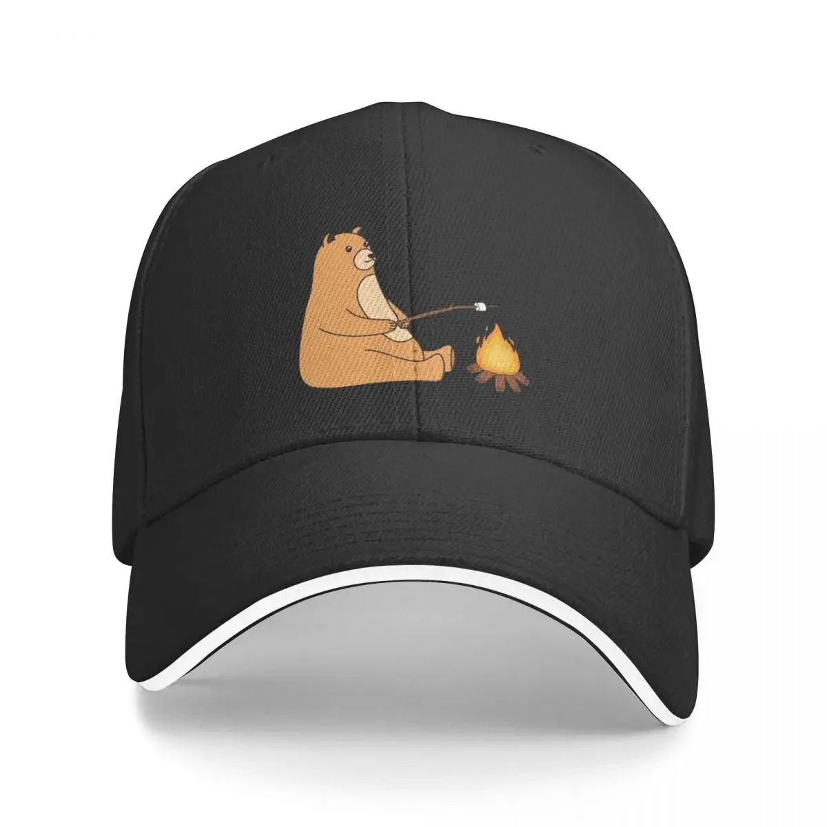 A Cute Bear Roasting Marshmallow On A Campfire Baseball Cap Golf Hat birthday Ladies Men's