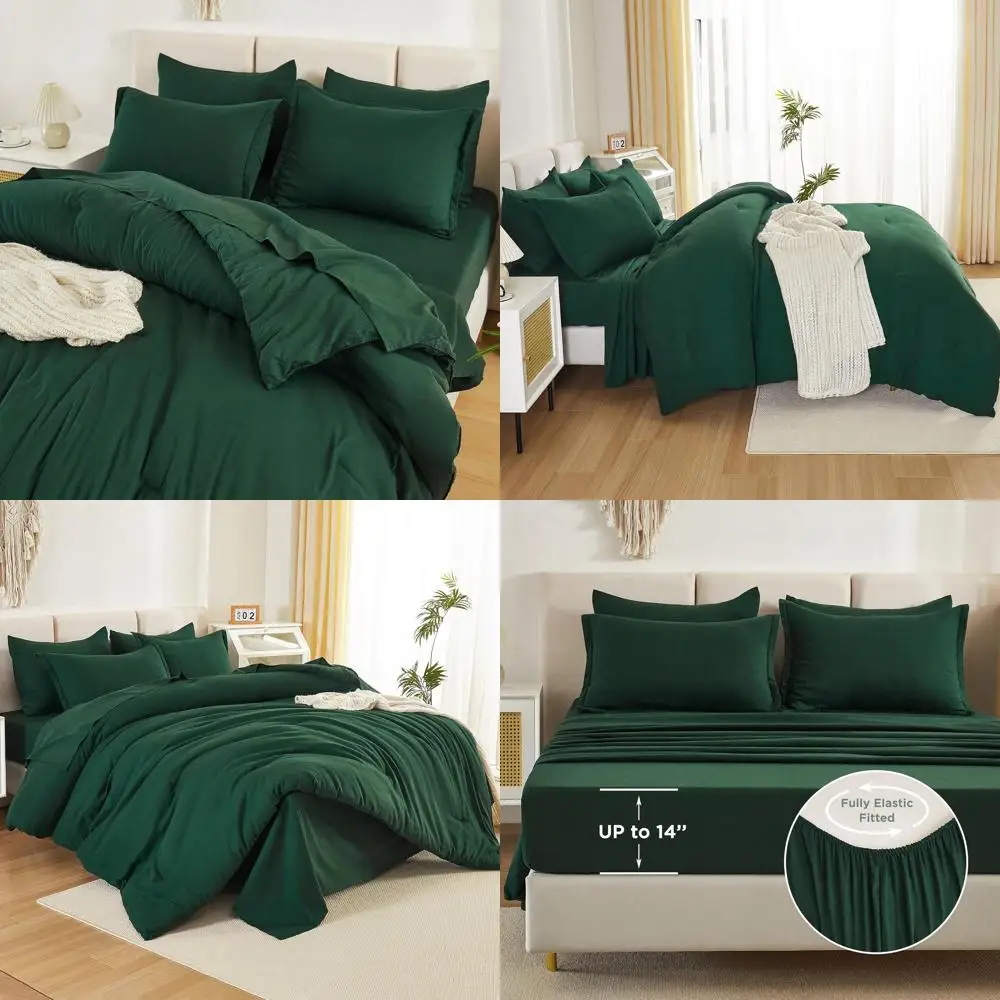

7-Piece Emerald Green King Comforter Set: Lightweight Solid Bedding with Comforter, Sheets, Pillowcases, and Shams