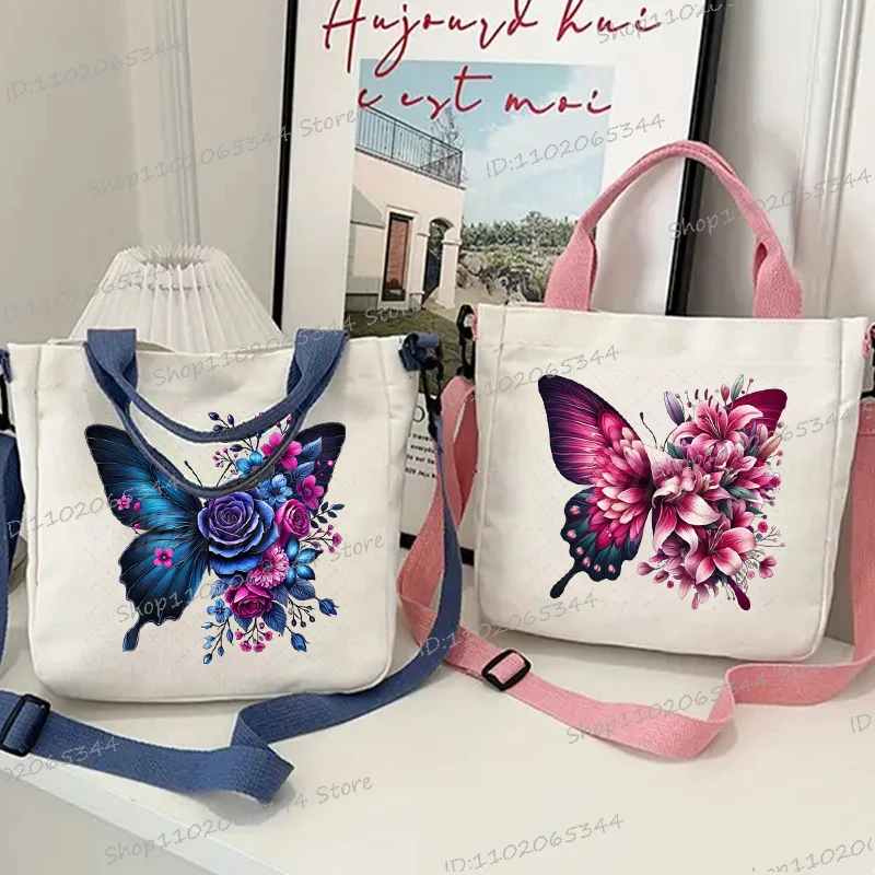 

Женская мода, винтажная парусиновая квадратная сумка с бабочкой, акварельная бабочка, цветок, многофункциональные сумки на плечо, подростковые сумки через плечо