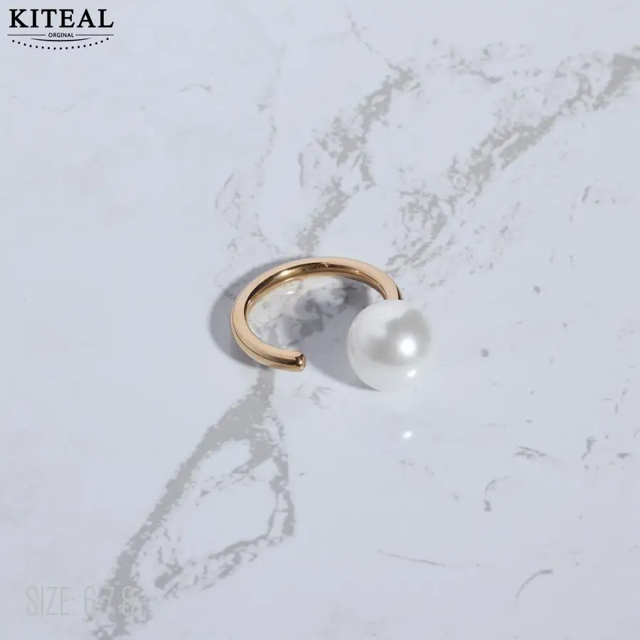 KITEAL Hot Gift Gold Plated size 6 7 8 Lady Engagement rings Big Pearl Open Ring men ring floating charms