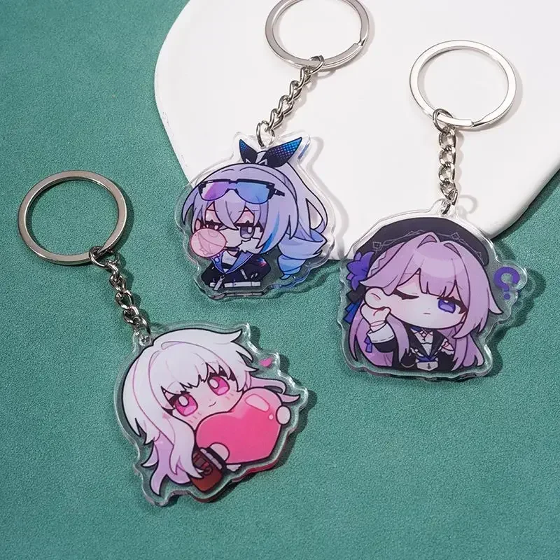 Honkai:Star Rail Key Chain Acrylic Cartoon Figure Silver Wolf Kafka Dan Heng Gepard Keychains Metal Holder Key Ring Jewelry Gift