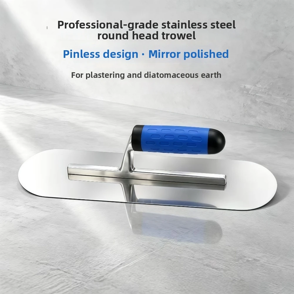 Stainless Steel For Plastering Trowel Round Type for Wall Smoothing Putty Coating and Diatomaceous Earth 40 20 10cm Blue