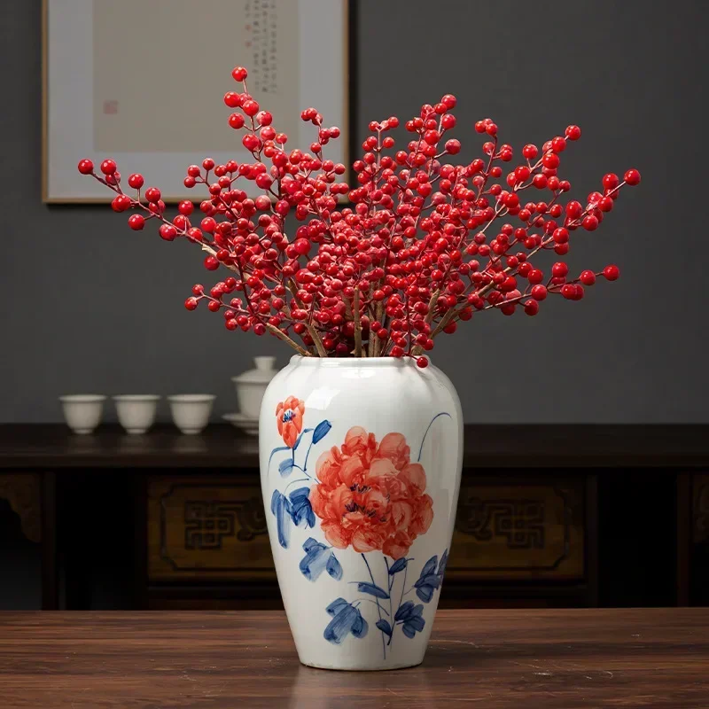 

New Hand-painted Chinese Ceramic Vase, Rich Peony Design, Hydroponic Accent, Living/Study Room Ornament, Elegant Flower Vase